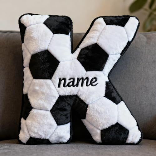 JLSKCN Custom Football Pillow, Personalised Letter Shape Plush Cushion with Name, Customized Sports Pillow for Boys Kids Birthday Christmas Basketball Gifts for Boys Kids Sport Lovers Room Decor