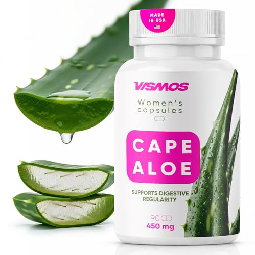 VISMOS Cape Aloe Vera Capsules for Women 450mg (90 Capsules) – Natural Laxative & Daily Detox Cleanse for Gentle Constipation Relief & Gut Health Support – Aloe Ferox Leaf Powder - Made in USA