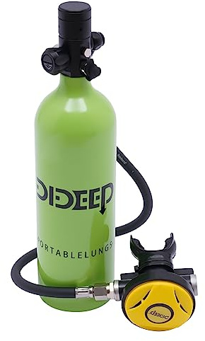 NoneDanGee Mini bouteille de plongée 1 l - Petite bouteille d'oxygène - Plongée jusqu'à 20 minutes - Kit de plongée - Réservoir à oxygène portable avec joint pivotant à 360° - Équipement de plongée