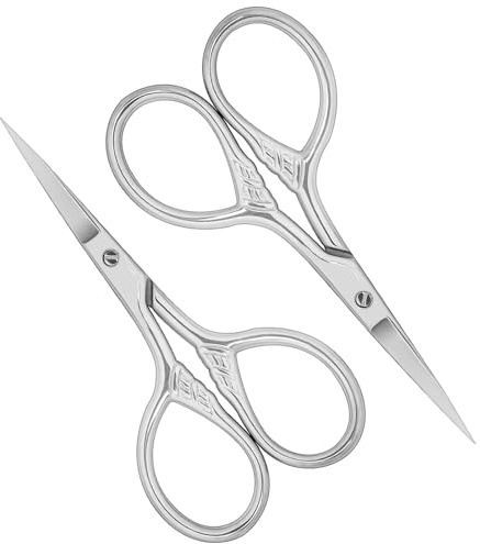 2 Pcs Stainless Steel Small Scissors with Textured Handle, Small Scissors Beauty for Facial Hair, Eyebrow, Eyelash, Beard, Moustache Grooming Tool for Women Men