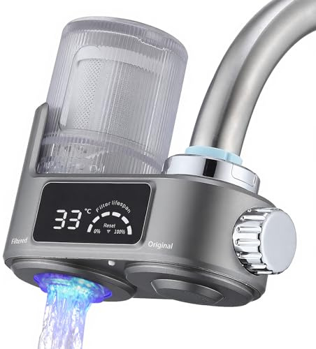 HOMELODY Wasserfilter Wasserhahn mit LED Anzeige, Wasserfilter Trinkwasser für Küche, entfernt Chlor, Schwermetalle & Kalk, Kalkfilter Wasserhahn mit Blaulicht, 12x Adapter (Inkl. Filter*1)