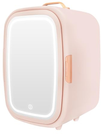Eieblek Mini kosmetisk kylskåp med LED-spegel på 3 nivåer, litet Skincare-kylskåp med kyl- och värmefunktion, för sovrum, kontor och bil (rosa)