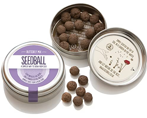 SEEDBALL Butterfly Mix Seed Bombs (Wild Flower Tin) - 20 Seed Balls Per Pack | Eco Friendly British Wildflower Seeds | Clay Protected Seed Bomb for Butterflies – A Mix of Purple, Pink & Blue Flowers