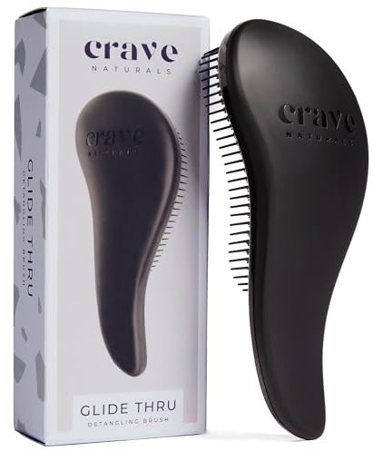 Crave Naturals Glide Thru Cepillo desenredante para Niños y Adultos. Cepillo para cabello Natural, Rizado, Liso, Húmedo o Seco. La perfecta Cepillo Alisador pelo, Cepillo Secador de pelo - Black