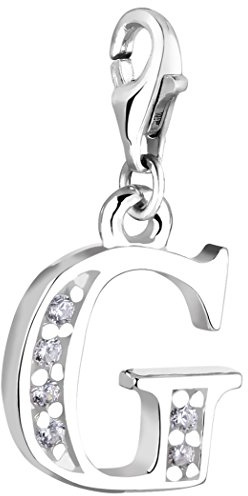 Nenalina Buchstabe G Karabiner Charm Anhänger Bettelarmband 925 Silber | Damen-Charm-Anhänger für alle gängigen Charmträger Charm-Club Clasp-Charms 925er Sterling-Silber