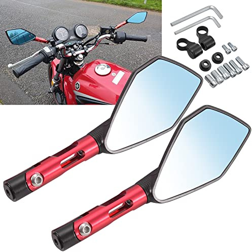 KATUR Moto Guidon Fin Miroirs Rétroviseur Rouge Moto Anti Glare Bluish Miroirs Hawk-Eye 10MM 8MM Clockwise fileté Mounts Les boulons de K awasaki S uzuki H onda V ictory C hopper