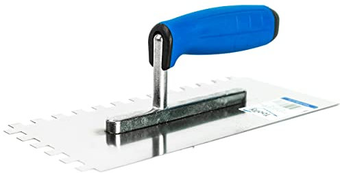 Stainless Steel Square Notched Trowel (10X10mm), 270mm, Rubber Handle, Tile, Tiling, Adhesive, DIY