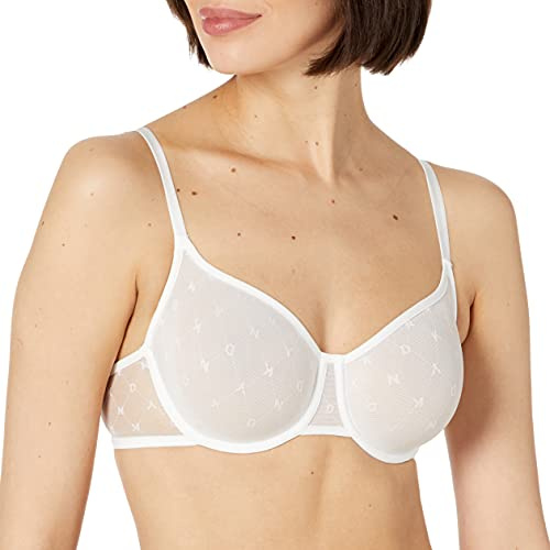 DKNY Monogram Mesh Unlined Demi Bra Soutien-Gorge Corbeille, Opaque, Popeline Blanche, 32A Femme