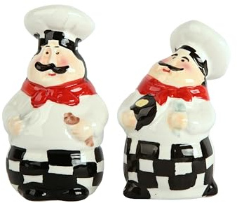 Chef Salt and Pepper Shakers Set Ceramic Kitchen Décor - Full Chef