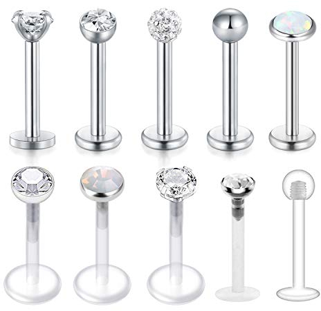 MODRSA 16G Durchsichtig Acryl & Chirurgenstahl Lippenpiercing Stud Medusa Piercing Tragus Ohr Piercing Bioflex Lippen Helix Retainer Schmuck 8MM Stab