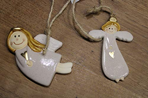 Holzwurm 2 angeli in ceramica piatti da appendere, decorazione natalizia