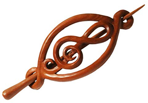 Haarspange aus Holz mit Notenschlüssel – Handgefertigter Haarschmuck mit Stab – Holz Haarspange für Hochsteckfrisur – Musik Geschenk für Musikerinnen & Musikliebhaber
