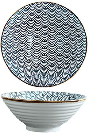 Lihuzmd Ceramic Ramen Bowl, 9 inch 1500ml Retro Large Noodle Soup Bowl for Ramen Udon Soba Pho Asian Noodles,F,1500ML