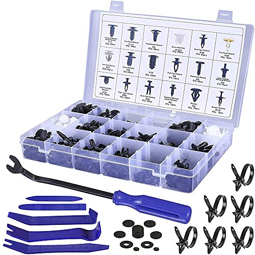 MMOBIEL 447 pièces, jeu de pinces à rivets pour carrosserie avec outil de démontage des fixations pour panneaux, pare-chocs et vis de rechange des garnitures