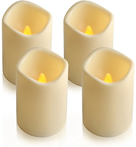 Velas de té LED con pilas para exteriores sin llama, 3 x 4.5 pulgadas, tamaño grande, con temporizador de 6 horas (4 unidades)