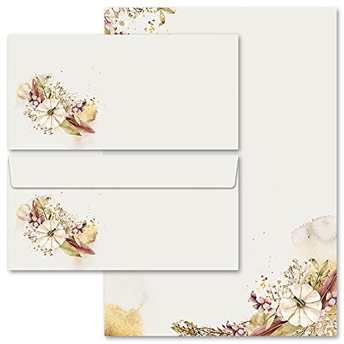 Set di cancelleria Fiori & Petali, Stagioni - Autunno, GIARDINO D'AUTUNNO 100 fogli di carta da lettera e 100 buste DIN LANG (senza finestra)