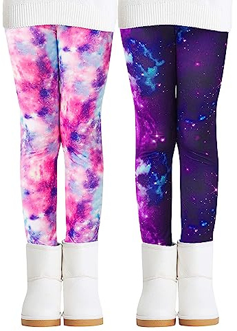 Adorel Girls Fleece Lined Leggings Thermal Trousers Winter Pack of 2