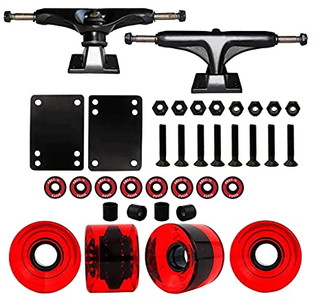 Sharplace Skateboard Achsen, Skateboard Rollen 51mm, Skateboard Lager ABEC-11, Skateboard Werkzeug, Skateboard Pads, Skateboard Hardware, klar rot
