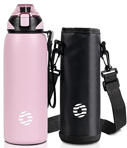 FJbottle Trinkflasche Edelstahl 1L, 800ml, 600ml, 400ml Kinder BPA-Frei Auslaufsichere Wasserflasche Thermosflasche Sport, Kohlensäure geeignet Thermoskanne für Uni, Schule, Fitness, Outdoor, Fahrrad