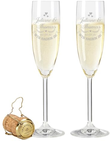 Leonardo Sektgläser mit Gravur von Namen & Datum im - Wir Sagen Ja Design - als Geschenk zur Hochzeit, Verlobung oder zum Jahrestag - das perfekte Hochzeitsgeschenk Farbe im Set