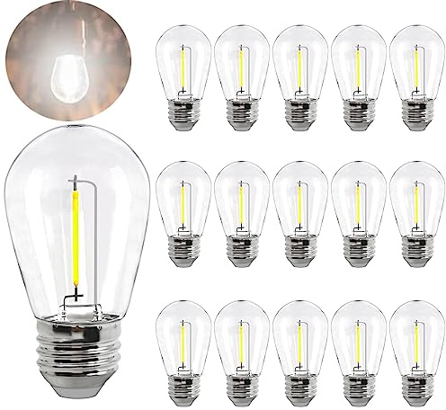 S14 LED Bulbs 1W LED String Lights Plastic Shatterproof Daylight 6000K S14 Edison Replacement Bulbs E26 Medium Base Decorative Vintage Light Bulbs for Patio Indoor Outdoor String Lights,15 Pack
