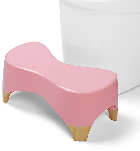 Toilettenhocker, 17,8 cm, Hocker, 250 kg Tragkraft, Toilettenhocker für Erwachsene und Kinder mit Rutschfester Matte (Rosa/Bambus)
