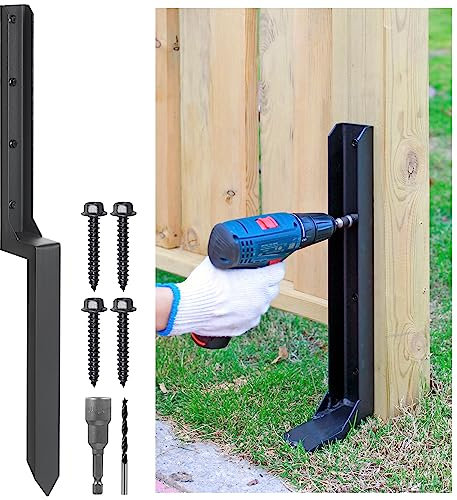 Epcee Heavy Duty Steel Fence Post Repair Stakes - Anchor Ground Spike for Repairing Tilted/Broken Wood Fence (1 Pack/Black)