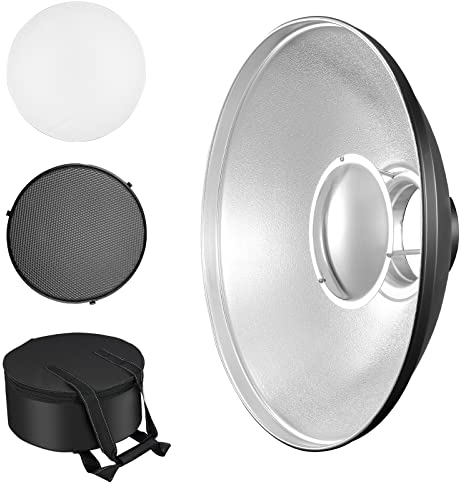 Soonpho Beauty Dish 30 cm/12 Zoll Standard Reflektor mit Schwarz Wabengitter,Silber Diffusor und Aufbewahrungstasche,Fotostudio Strobe Blitzlicht Reflektor für Bowens Mount Studioblitz