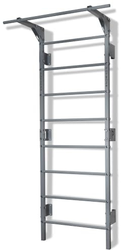 Sprossenwand mit Klimmzugstange Pull Up Bar Turngeräte Fitness Turnwand Klettergerüst bis 250kg Kletterwand Gym Sportgerät für Erwachsene Heim Turnhalle (Grau - mit Klimmzugstange)