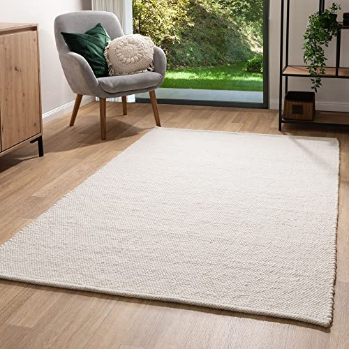 Steffensmeier Handwebteppich Leo | veredelte Schurwolle | Wohnzimmer | Fusselstopp | Natur Hell, handgewebt, Größe: 200x240 cm