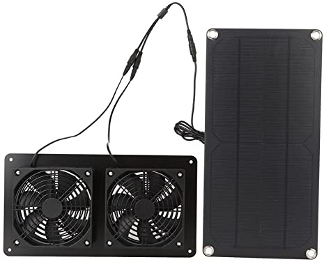Solar Ventilator, Solarpanel mit 20W Solarmodul, Dualer Lüfter, Wasserdicht für Gewächshaus, Hühnerstall, Schuppen