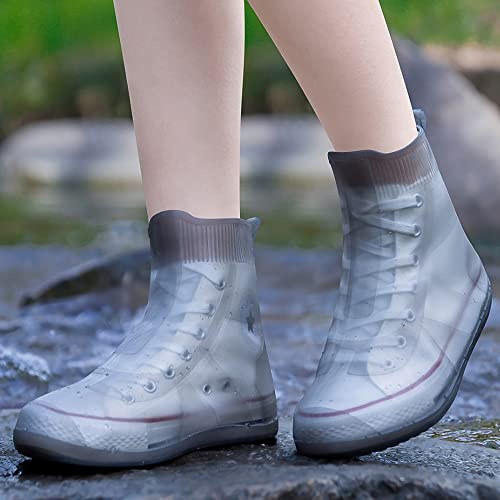 SooGree Shoe Covers Waterproof Rain Shoes Covers Reusable Foldable Rain Boots Slip Resistant Rubber Sole Overshoes Protectors for Cleaning Camping Travel Rain Galoshes with Buttons (XL, Gray)