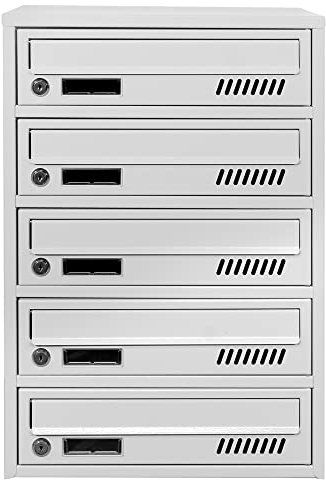 Cassette postali con fissaggio a parete EURO GLM 5 RAL 7035 cassetta postale condominiale Depot 5 con 5 alloggi, cassetta delle lettere