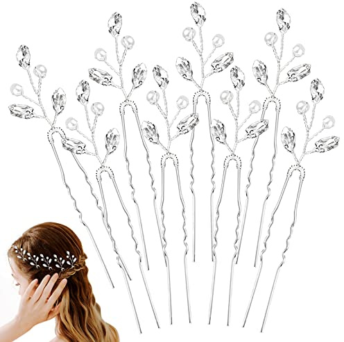 8PCS Bridal Hair Accessories, Wedding Hair Accessories for Women, Pearl Hair Pins, Silver Hair Clips, Sparkly Hair Clips, Hair Pins for Women, for Bride, Flower Girls