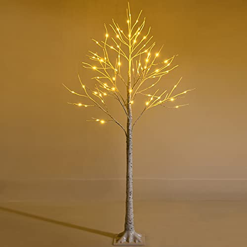 COSTWAY 150 cm Cadena de Luces de 2 Tipos Decoración para Navidad 72 Luces LED Cálidas y Blancas Árbol Artificial Iluminado con Ramas de Abedul (150 cm)