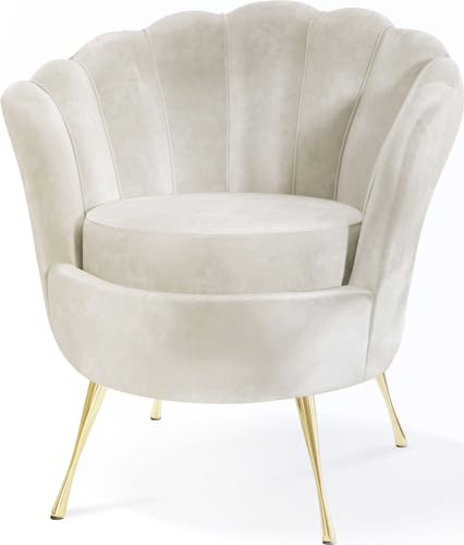 WFL GROUP Samt Sessel Muschel mit Golden oder Silber Metallbeinen - Weicher Armlehnstuhl für Wohnzimmer - Elegant Polstersessel Muschelform - Soft Cloud Set - Golden Beinen - Beige