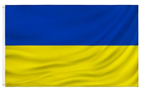 Bandiera ucraina 3x5 FT bandiera Ucraina poliestere esterno interno tela intestazione e doppia cucitura con due occhielli in ottone