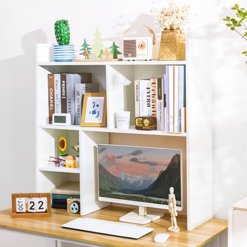 deli Desktop Shelf, Desk Hutch with 5 Shelves for Computer Desk, White
