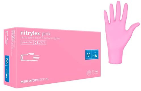 NAJDER Rosa Nitrilhandschuhe, Größe M / 100 Stück, puderfreie Handschuhe, sicher für Latexallergiker, langlebig, universelle Form, resistent gegen Bakterien und Viren