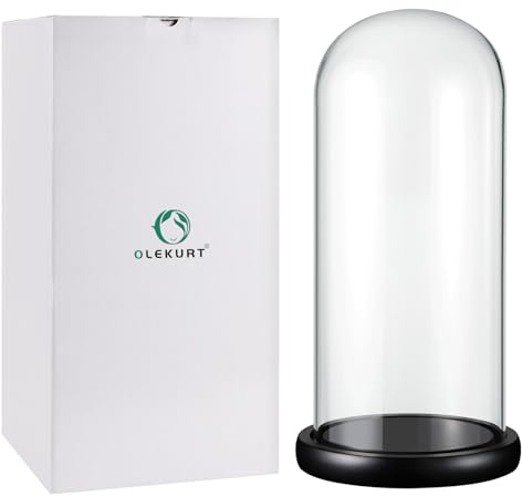 OLEKURT 13 Glass Display Dome Cloche with Wood Base, Cloche Bell Jar for Gold Dipped Rose, Antique Collectibles,Figurine, DIY Snow Globes, Plant