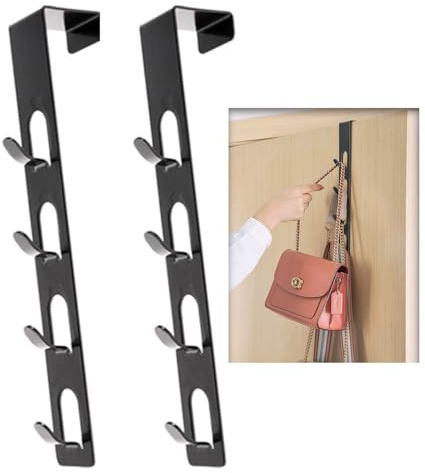 Ronoza 2 Stück Türhaken, Türhaken zum Einhängen mit 4 vertikaler haken, kleiderhaken tür universell verwendbar, Türgarderobe zum Einhängen(Schwarz)