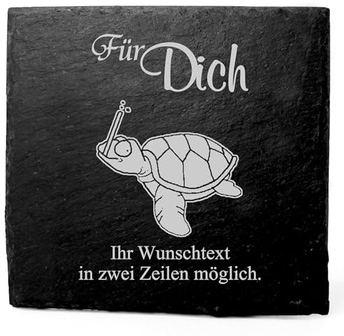 Deko Schiefer Untersetzer personalisiert Schildkröte mit Schnorchel - Für Dich - 11x11cm Schwarz Bierdeckel Tischdeko Bieruntersetzer Weinuntersetzer