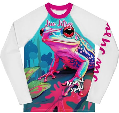 Generic Youth Girls No Gi Jiu Jitsu Rash Guard - Tree Frog Design, Quick-Dry & UV Protection White, 8
