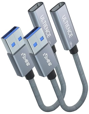 USB to USB C Cable Adapter 2 Pack, USB C Female to USB A Male Adapter - 10Gbps Data Transfer 60W Fast Charging, Type-C 3.2 Converter Compatible with Laptops, PCs, Flash Drives (0.41 Ft, Grey)