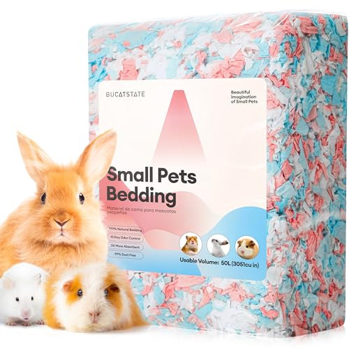 BUCATSTATE Hamster Streu 50L, Papier Einstreu für Kleintiere, Besonders Saugfähige & 99,9% Staubfrei Kleintierstreu für Meerschweinchen, Kaninchen, Haustiere, Mäuse, Rennmäuse, Nager (Konfetti)