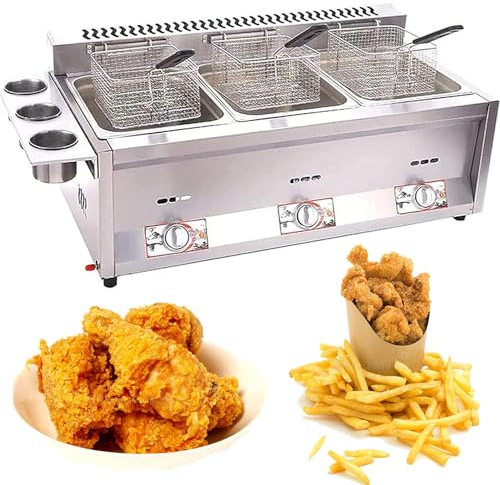 YANGYMM Friggitrice a Gas Commerciale Professionale, Friggitrice a Gpl Acciaio Inossidabile da Appoggio, Potenza di Fuoco Regolabile, Grande capacità, per Cucina Domestica Ristoranti Commerciali