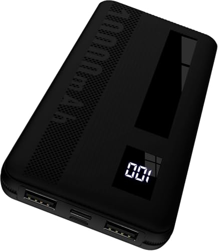 Dbasne Batterie Externe, 15W Power Bank, baterie Externe capacité 10000mAh, Slim et Portable, avec 1 Port USB C et 2 Ports USB A et Écran LED pour iPhone Samsung Smartphones Smartwatch Noir mystérieux