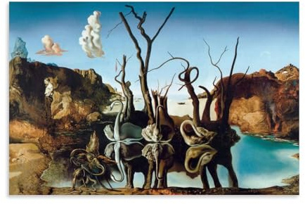 Berühmtes Salvador Dali Gemälde-Poster, Schwäne, reflektierende Elefanten, Wandkunst, Schlafzimmer-Drucke, Heimdekoration, hängendes Bild, Leinwand, Gemälde, ungerahmt, 40 x 60 cm