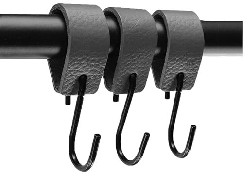 Confezione da 3 ganci in pelle a S, ganci da campeggio, ganci multifunzionali, ganci in metallo a forma di S per appendere, gancio per manubrio per cappotto, 3X-12,5X2,5 cm (Nero)