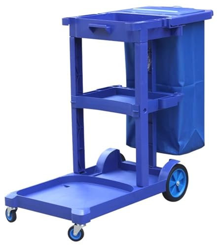 janitorial Cart 3-Tier Storage Plastic Housekeeping Cart，Janitorial Cart with universal wheels， for outdoors Schools hotels(Blue)